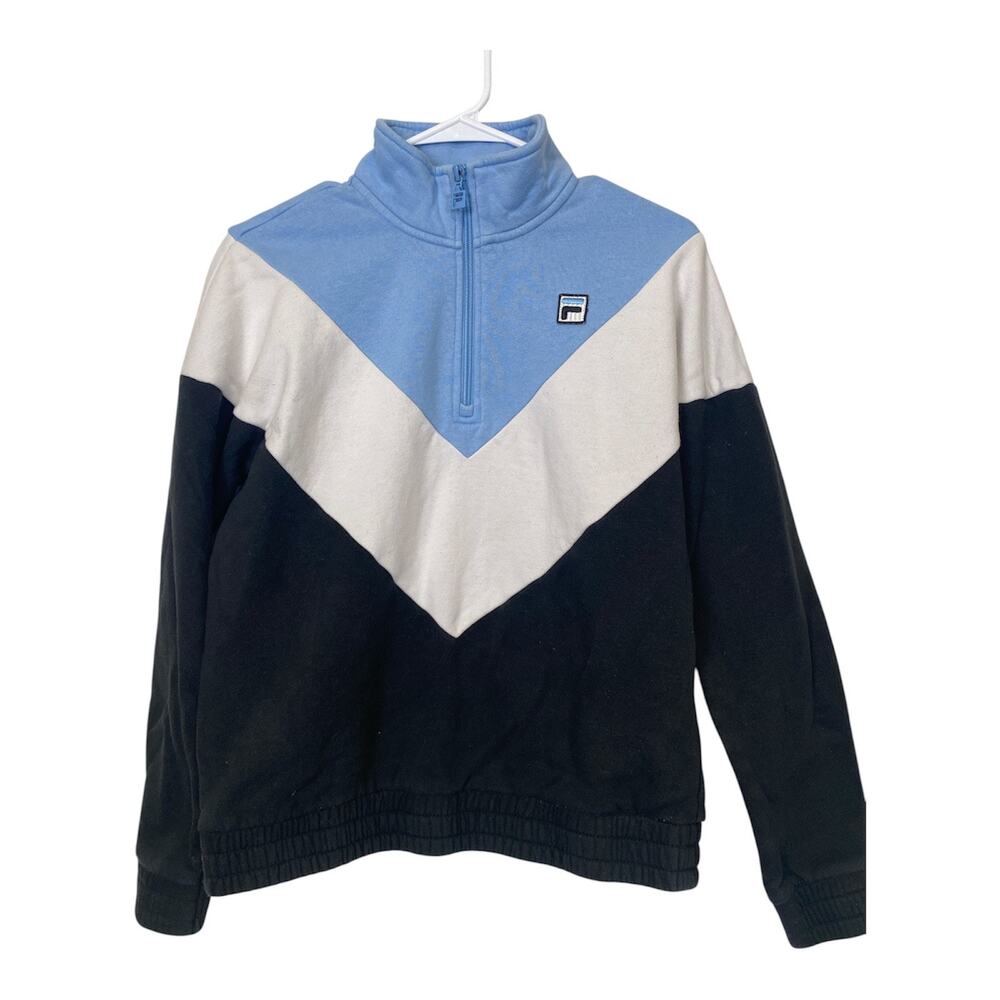 FILA Women Colorblock 1/4 Zip Up Sweatshirt LS Blue White Gray Size M